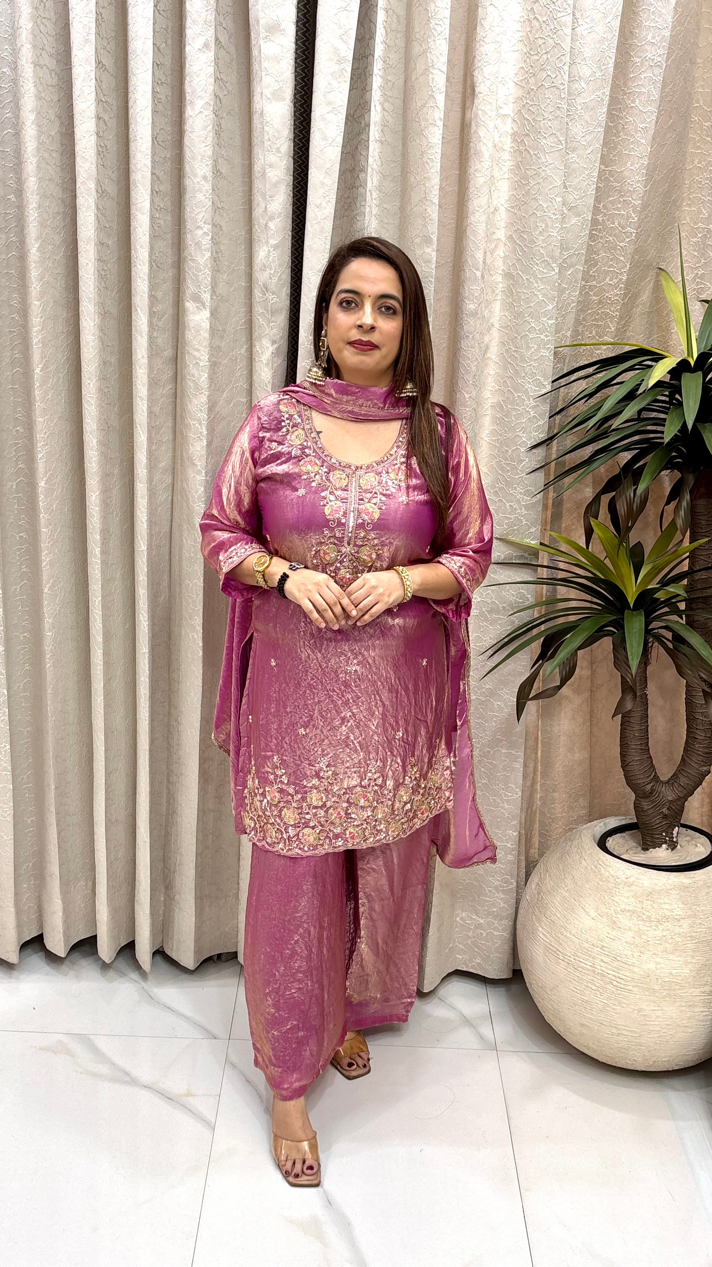 Organza Shimmer Embroidered Suit