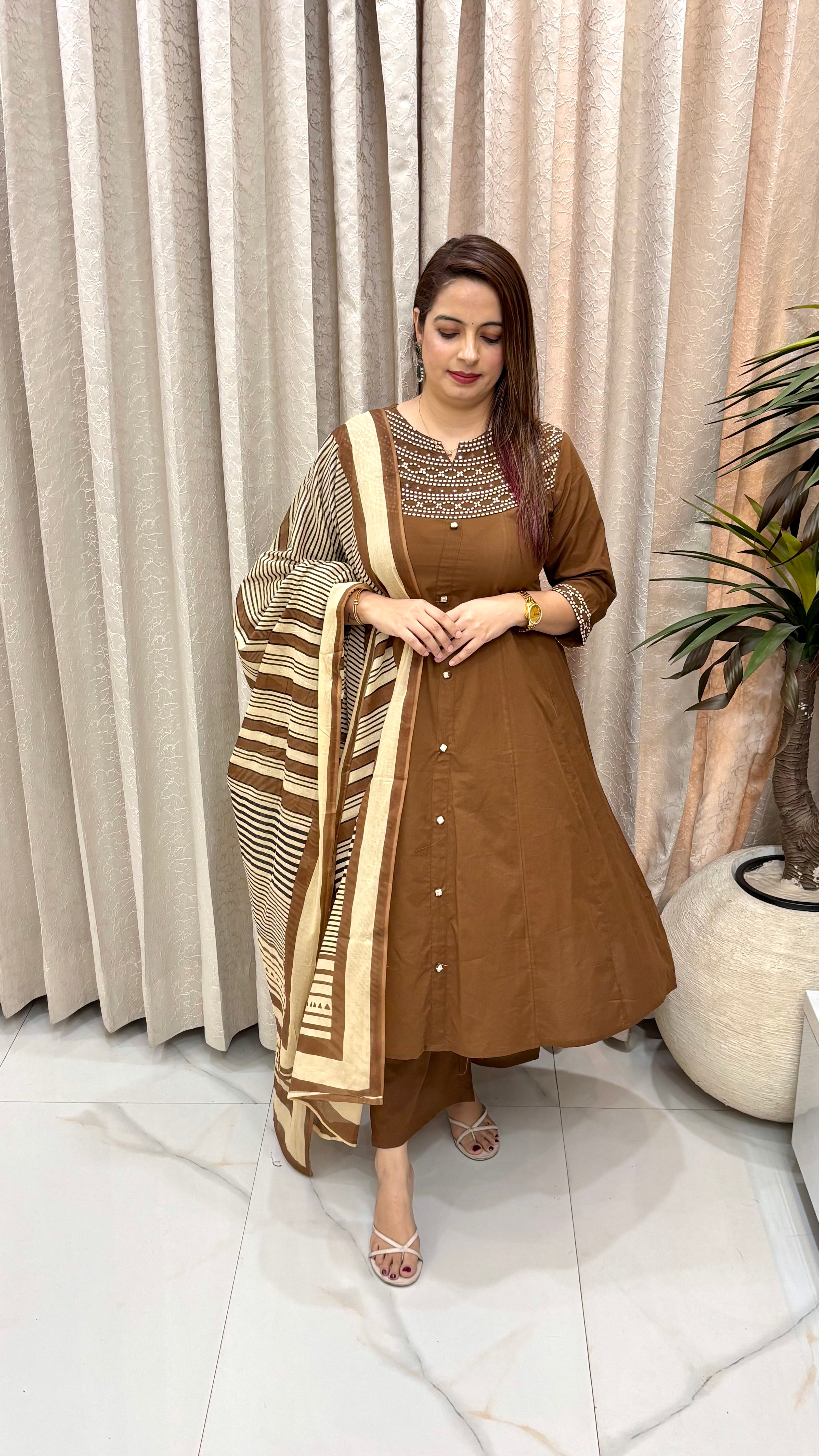 Pure Cotton Embroidered Anarkali Suit
