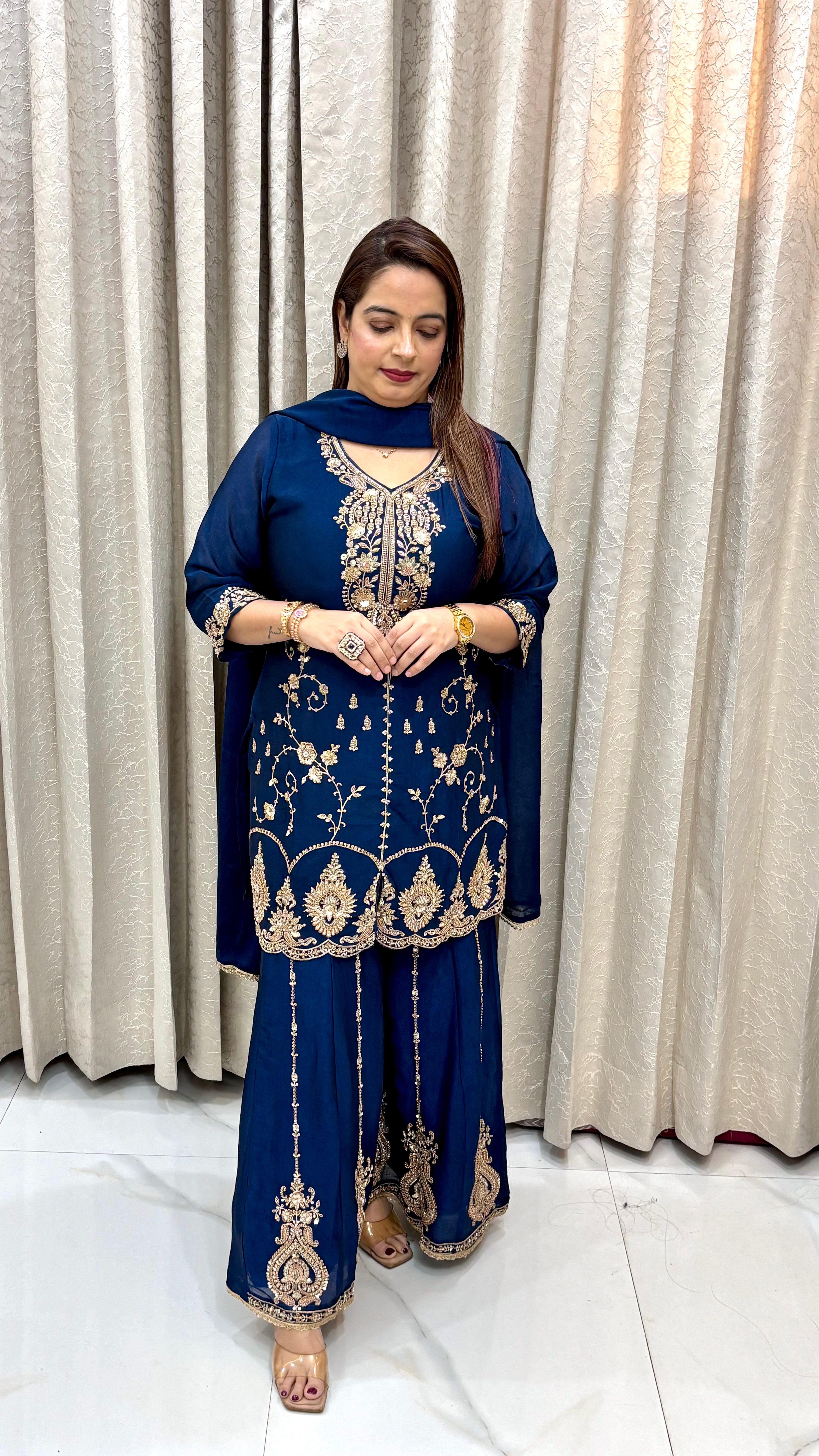 Heavy Handwork Paper Silk Sharara 3-Piece Set