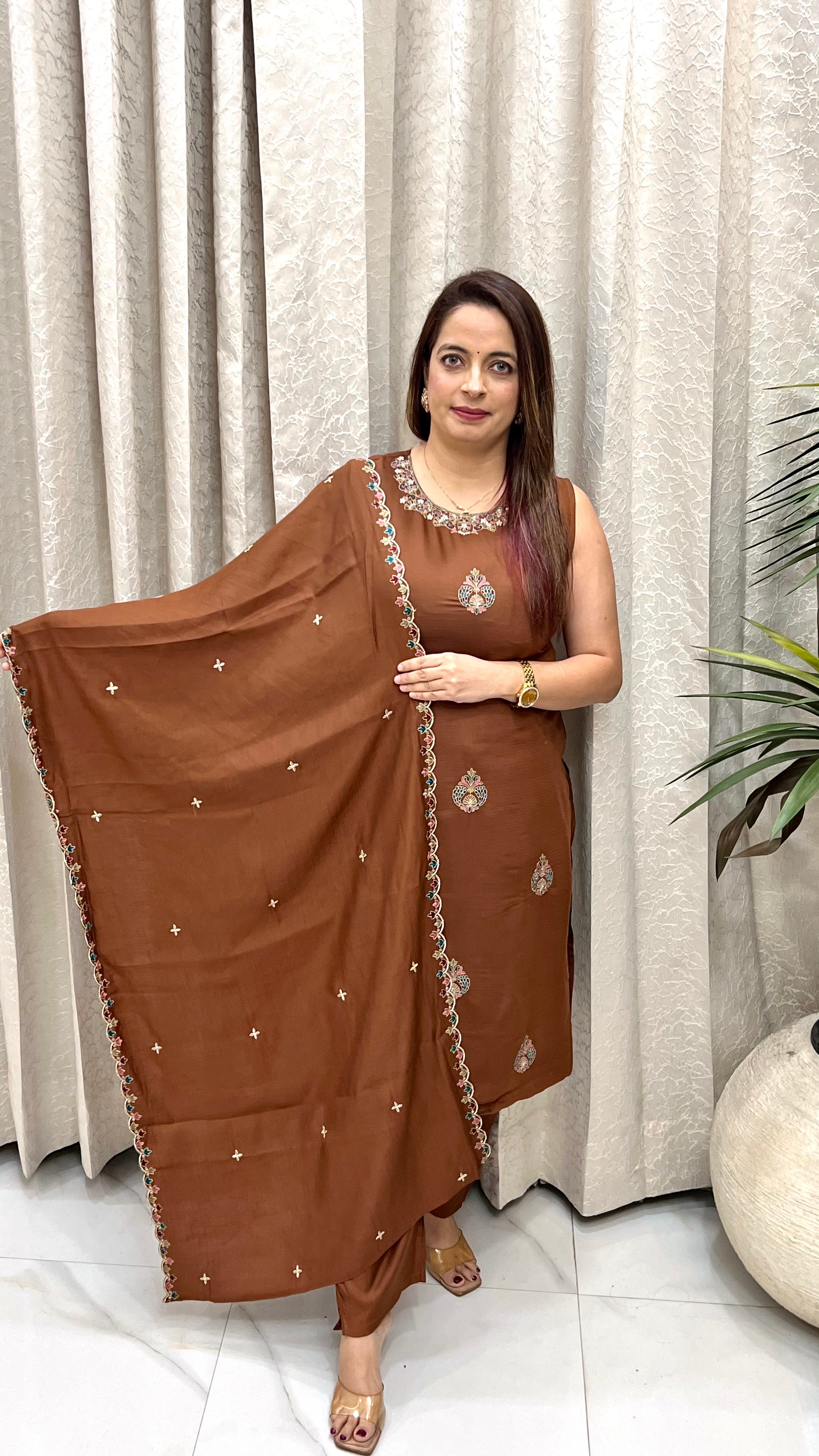 Premium Handloom Cotton Suit Set with Resham Thread & Pearl Work