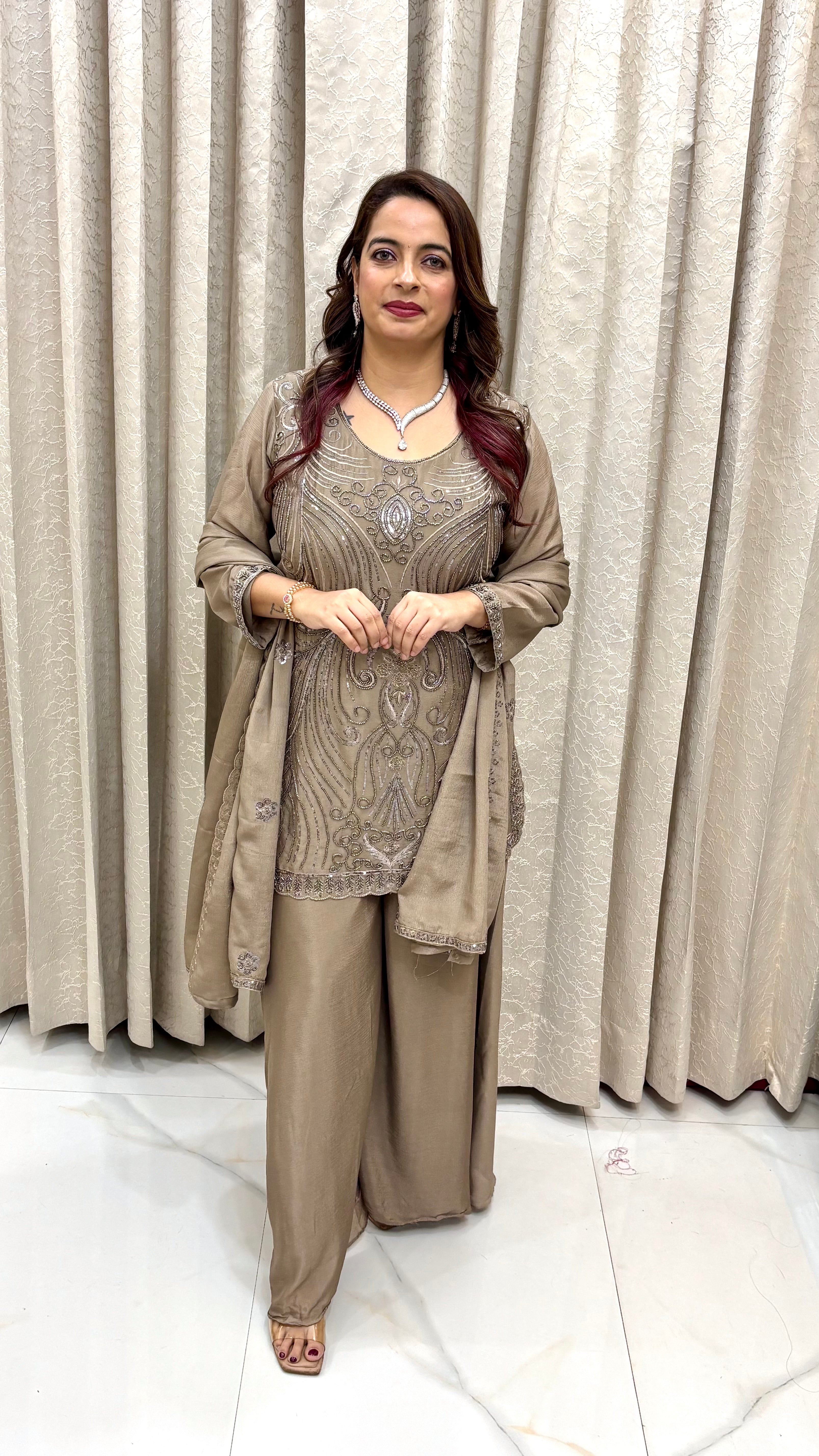 Pure Chinon Heavy Embroidered Suit