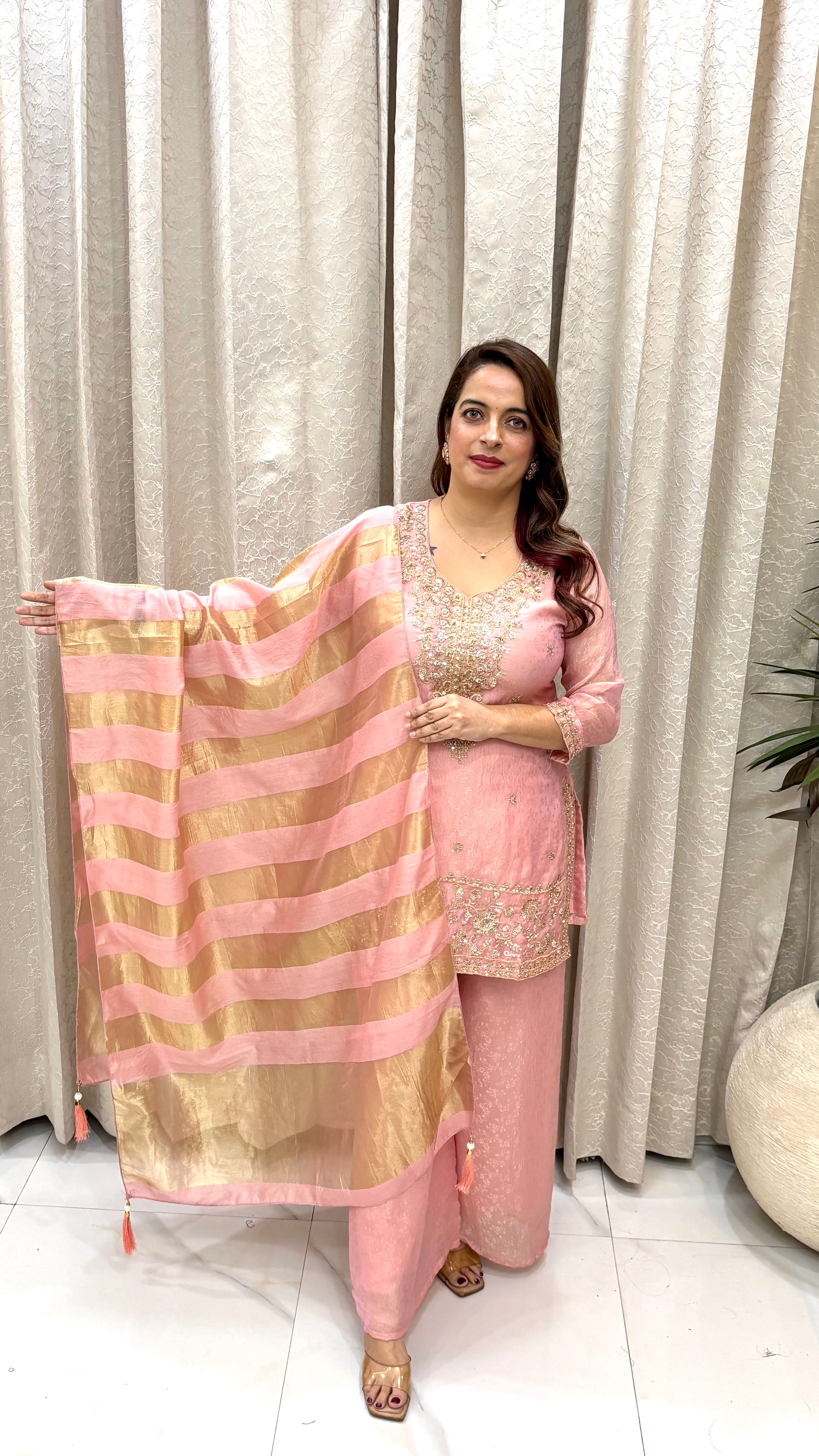 Self Organza Embroidered Suit