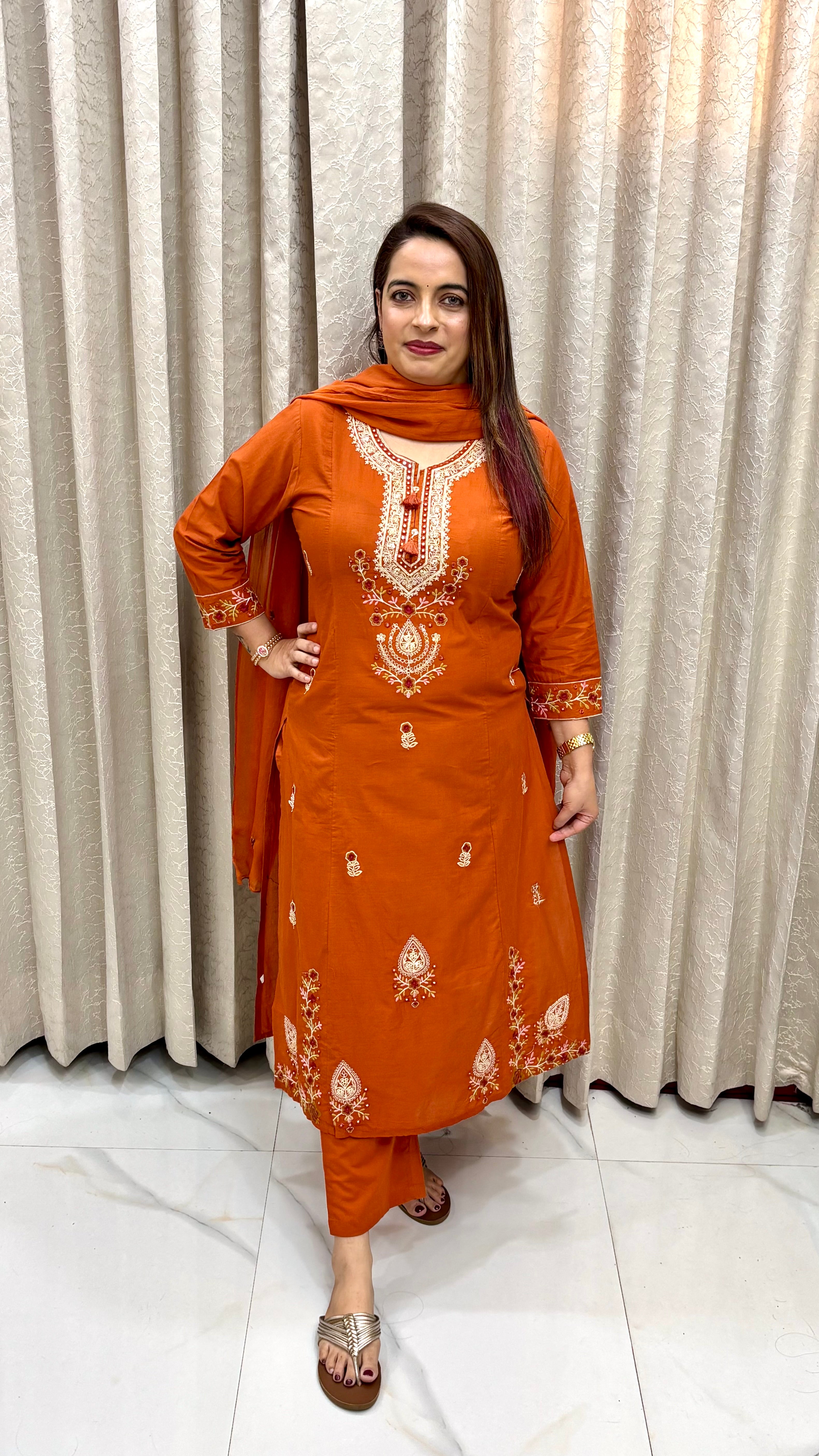 Pure Cotton Embroidered Suit with Mulmul Dupatta