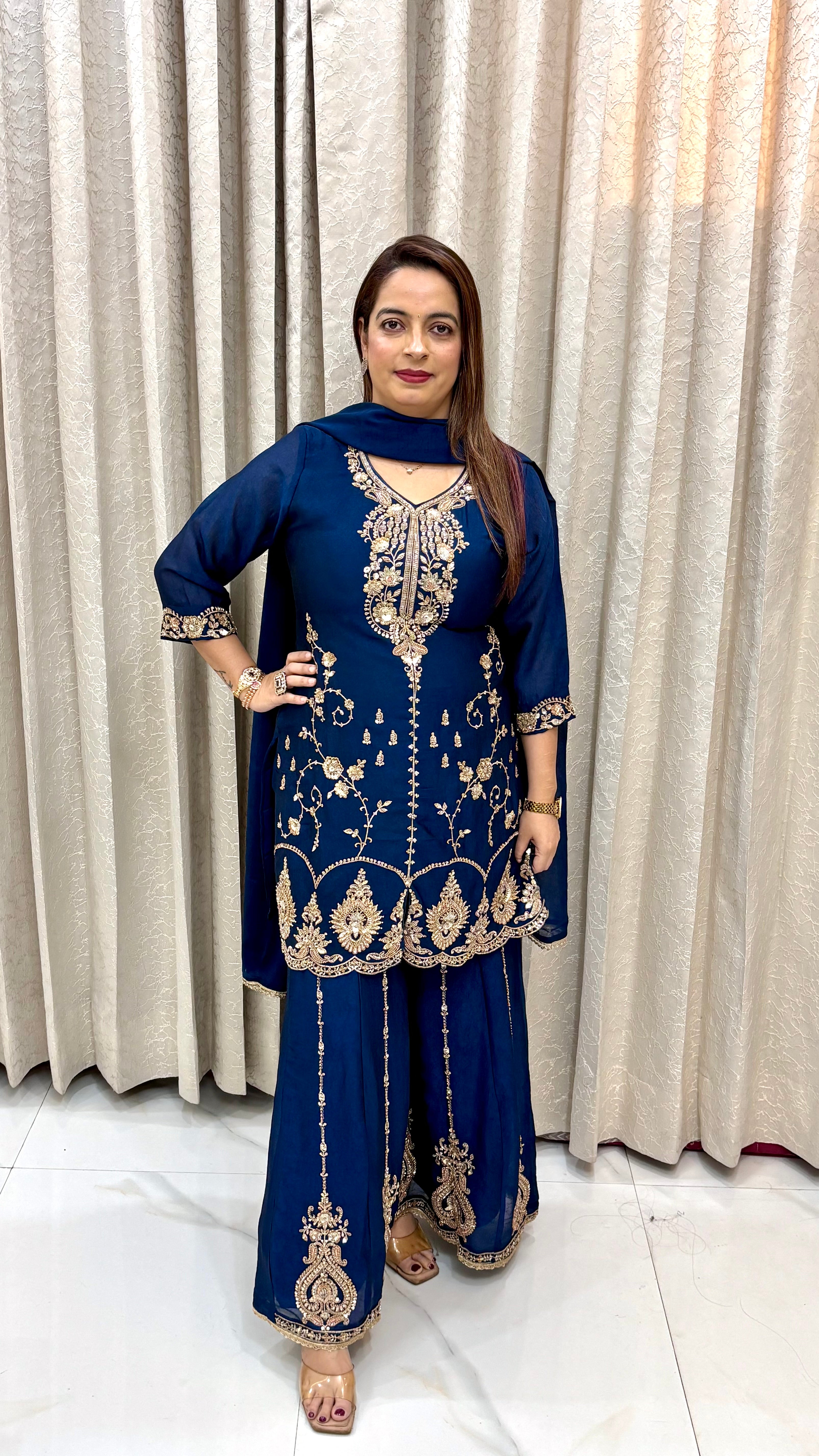 Heavy Handwork Paper Silk Sharara 3-Piece Set