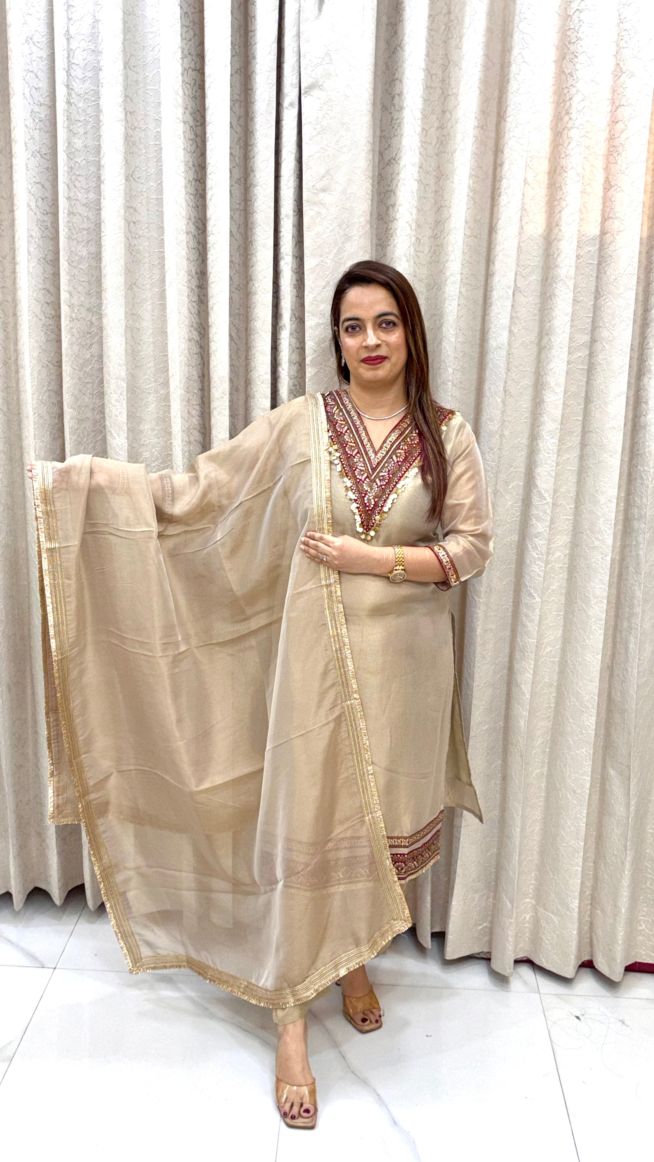 3D Sequin & Zari Work Organza Shimmer Suit Set