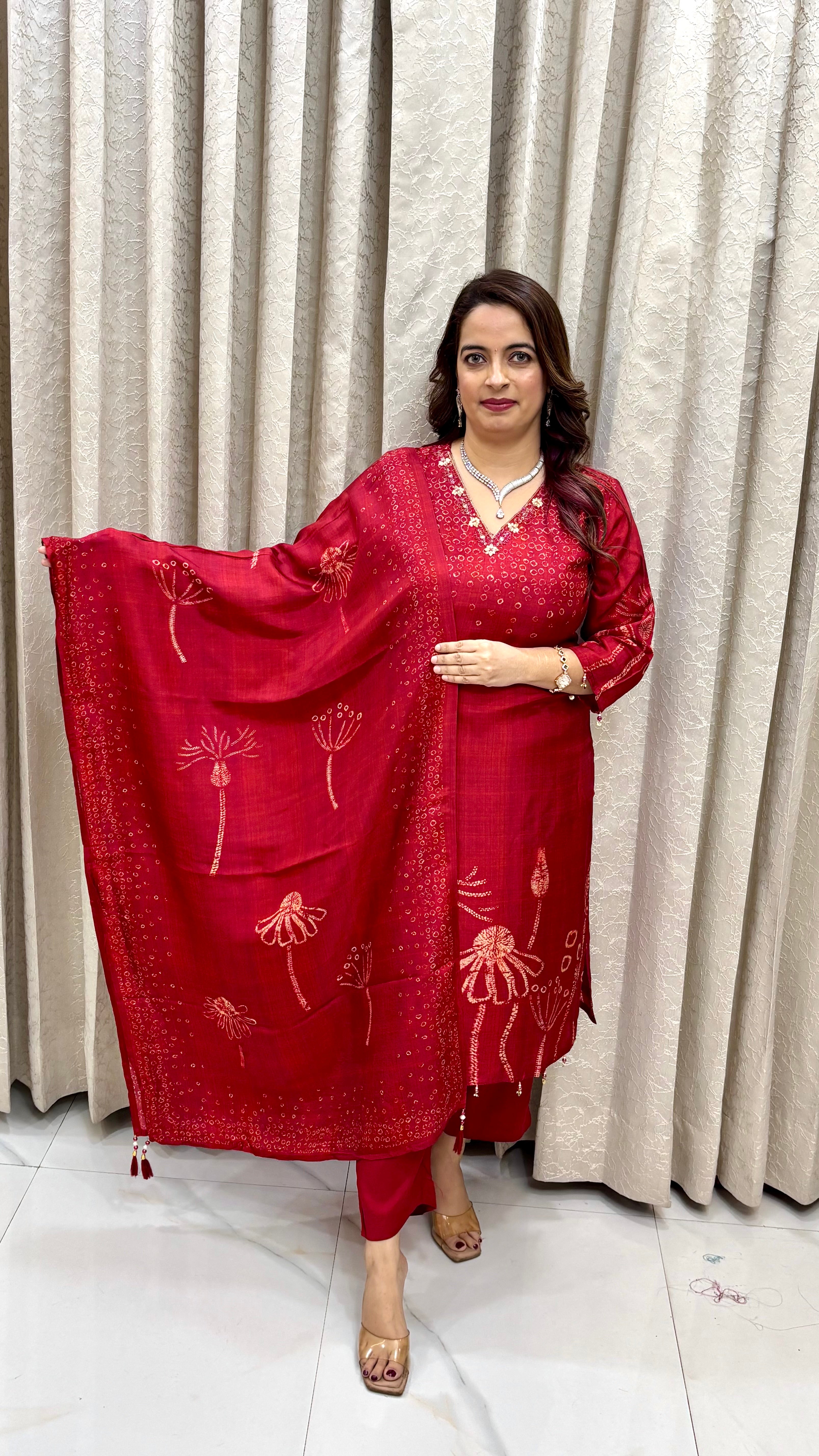 Paper Silk Bandhani Suit ✨