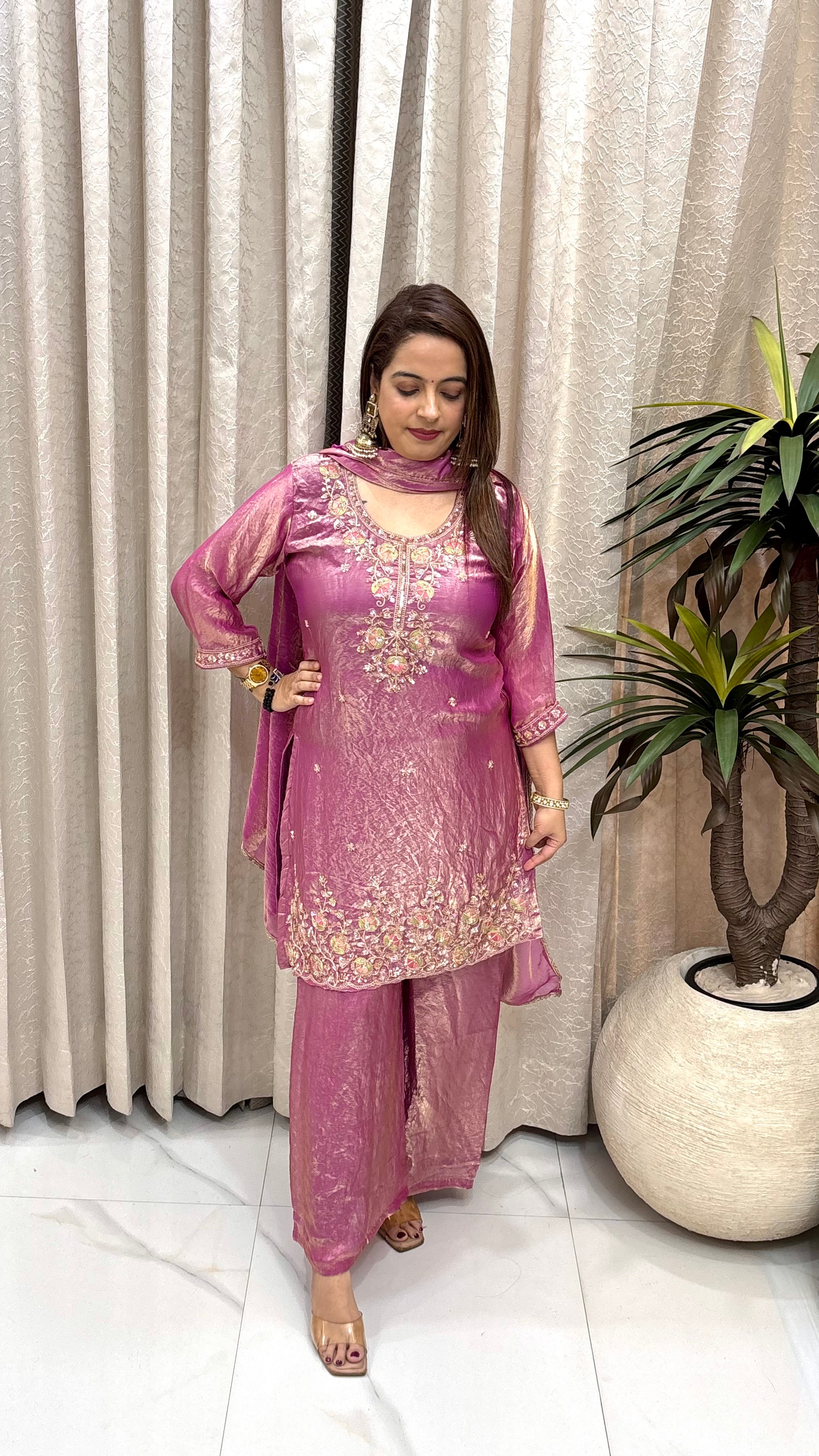 Organza Shimmer Embroidered Suit