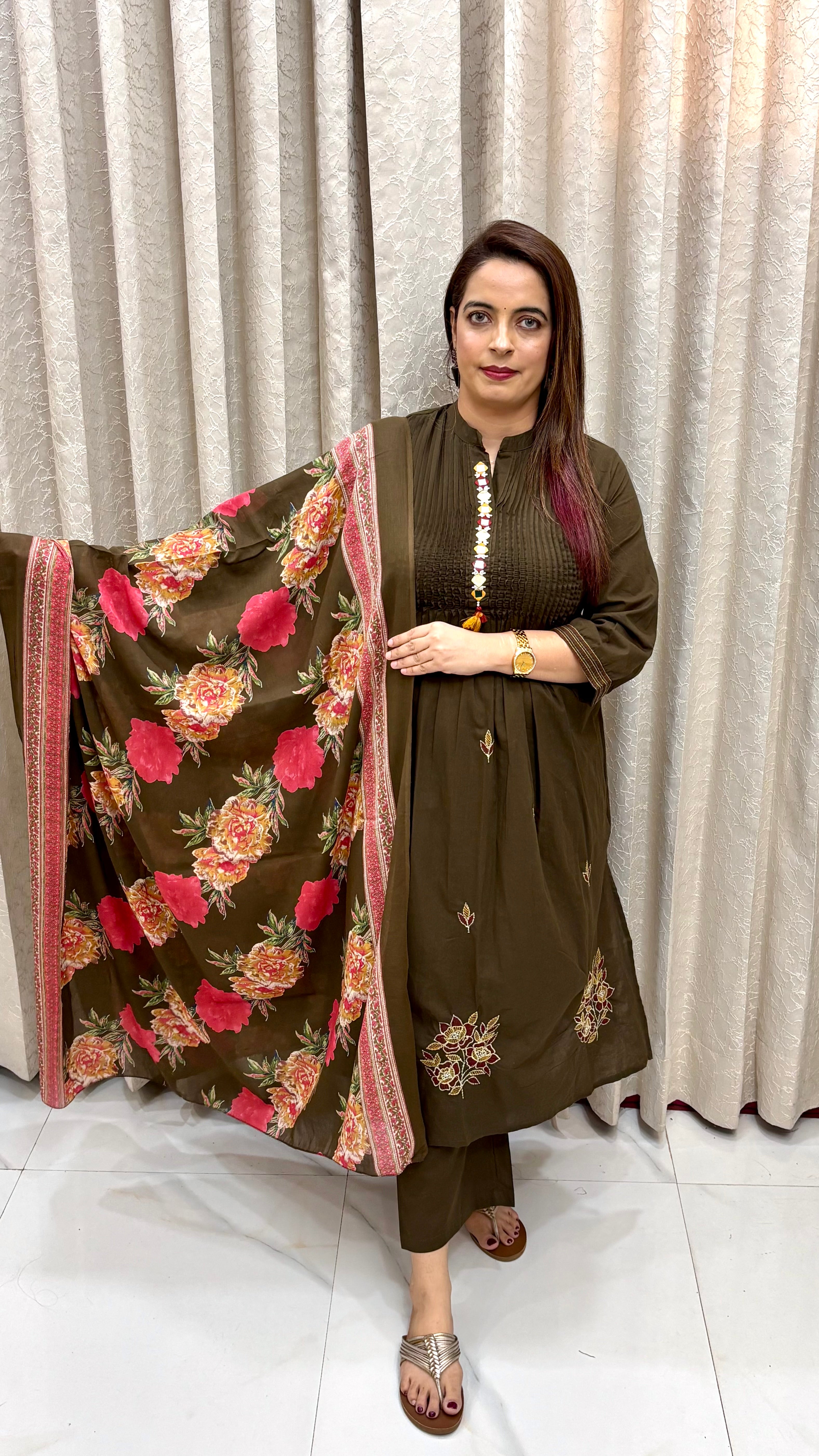 Pure Cotton Pintucks & Mirror Work Suit