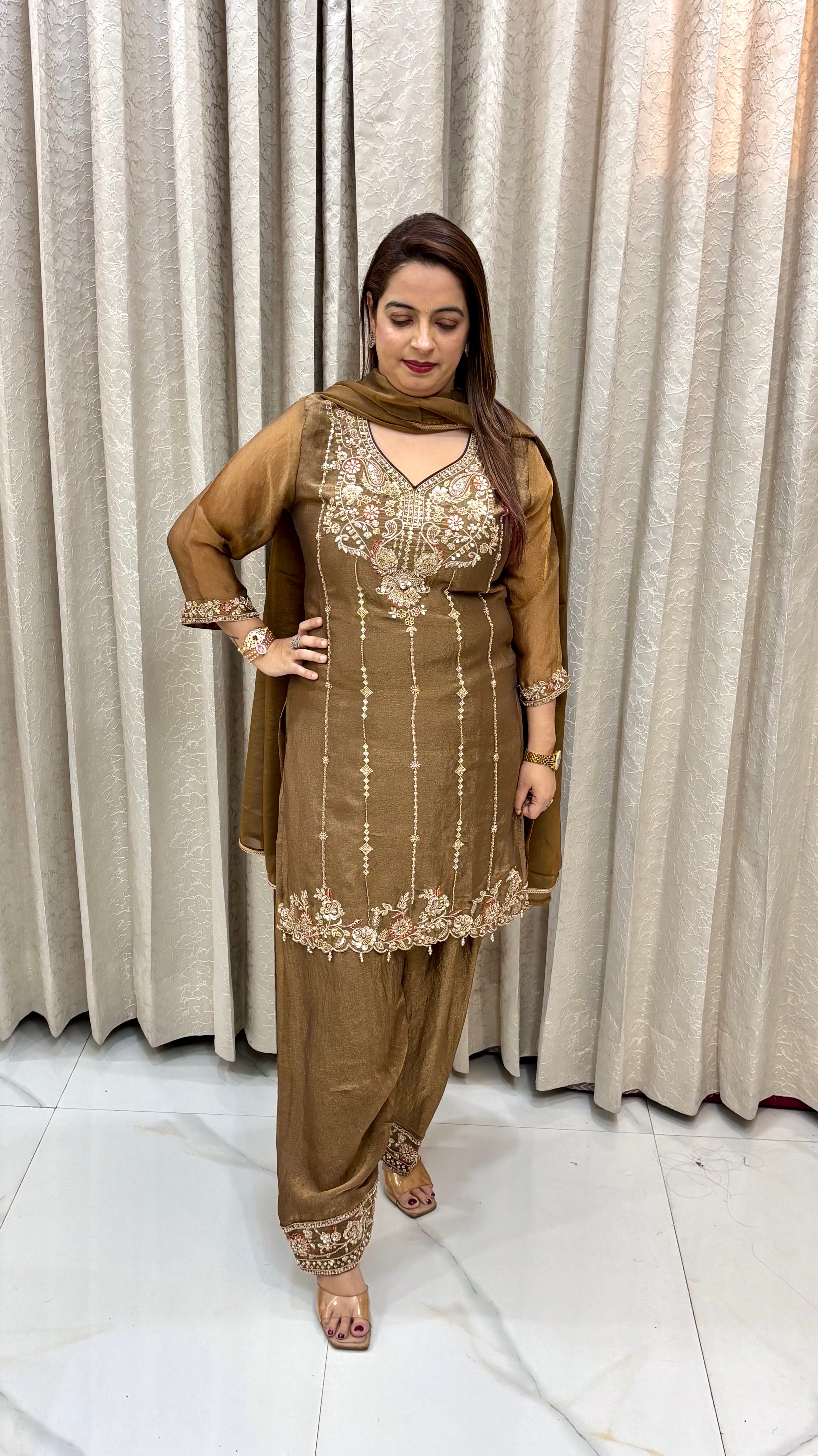 Organza Shimmer Farshi Salwar Suit