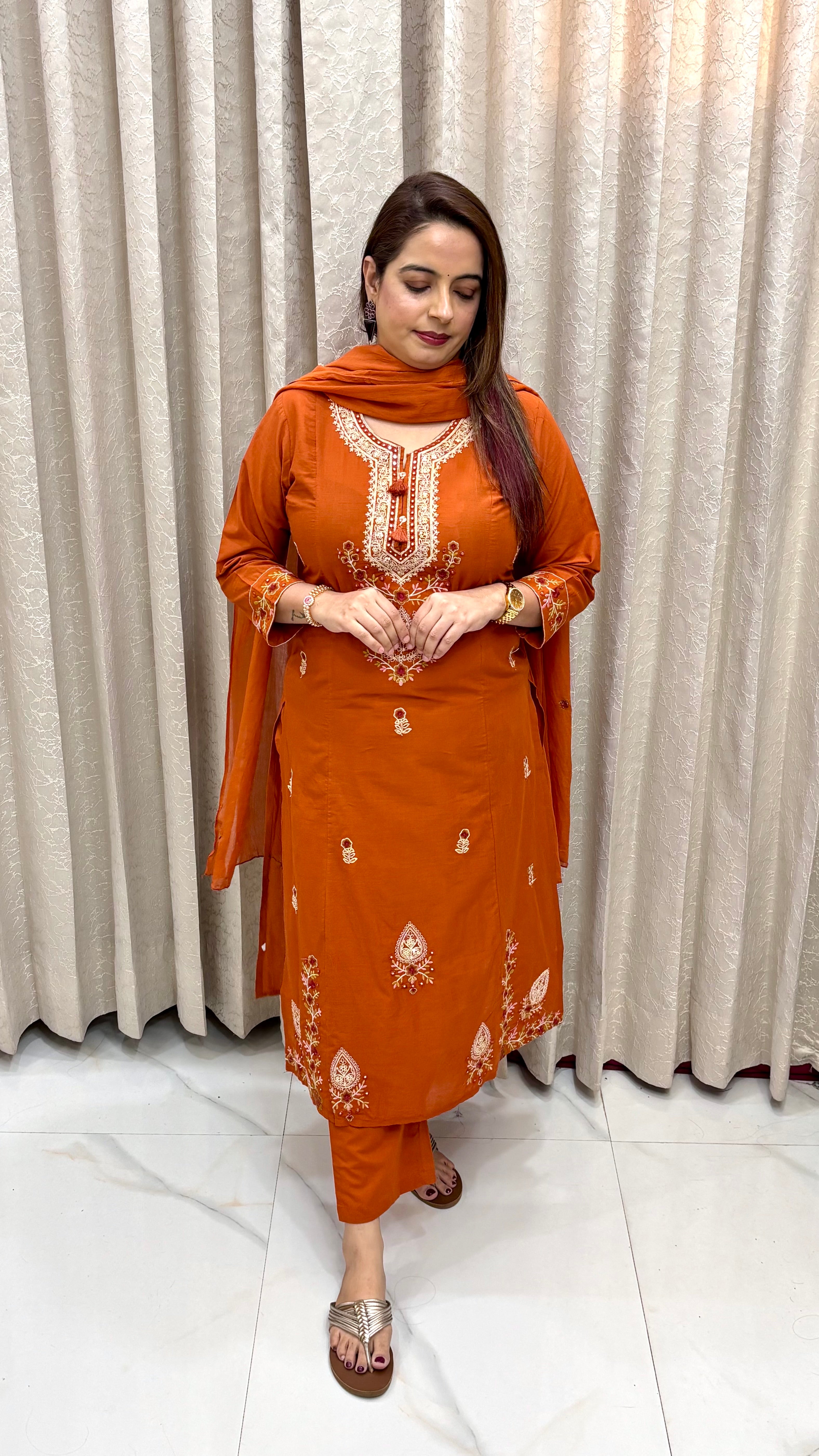 Pure Cotton Embroidered Suit with Mulmul Dupatta