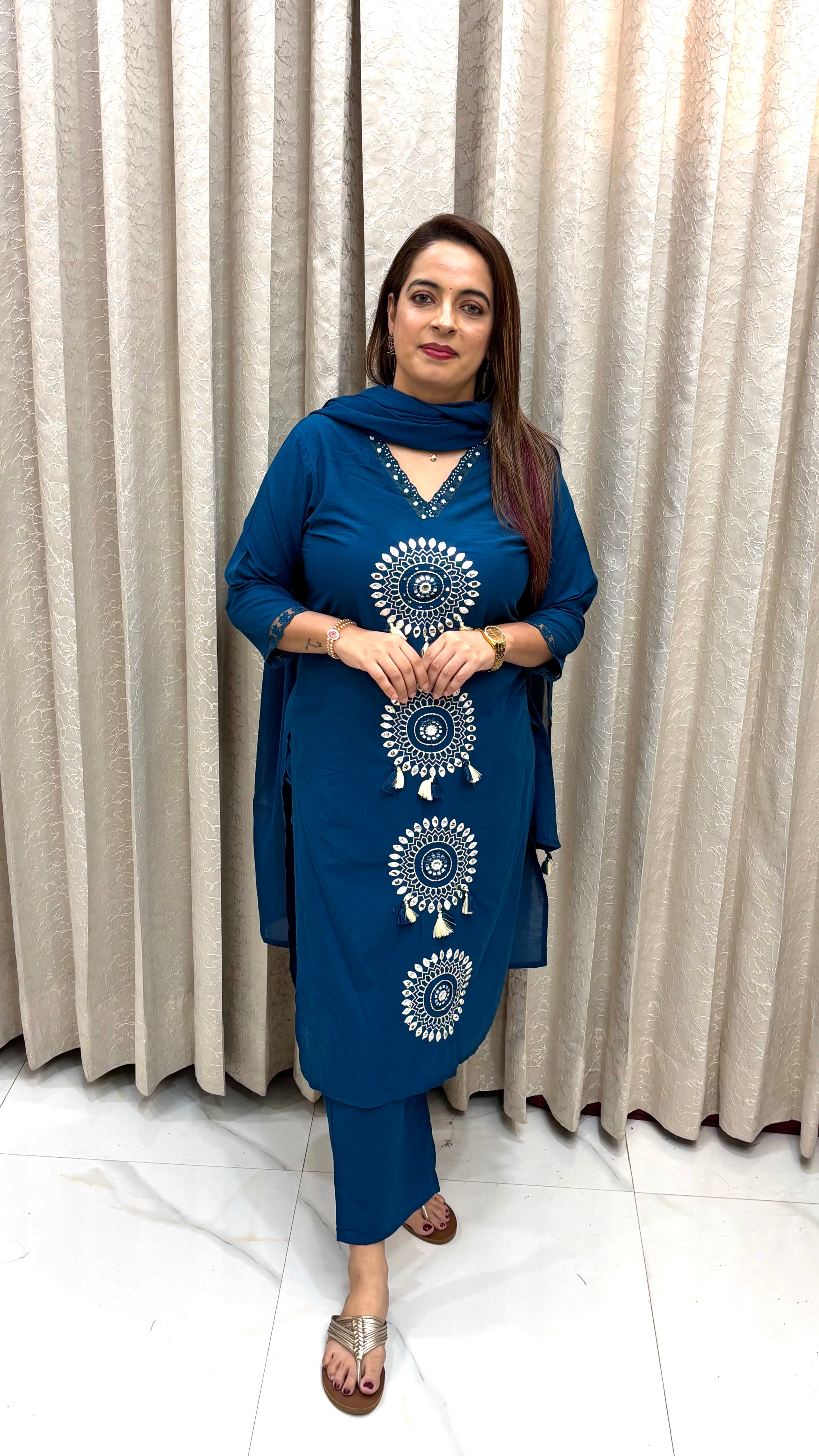 Pure Cotton Thread & Mirror Work Suit
