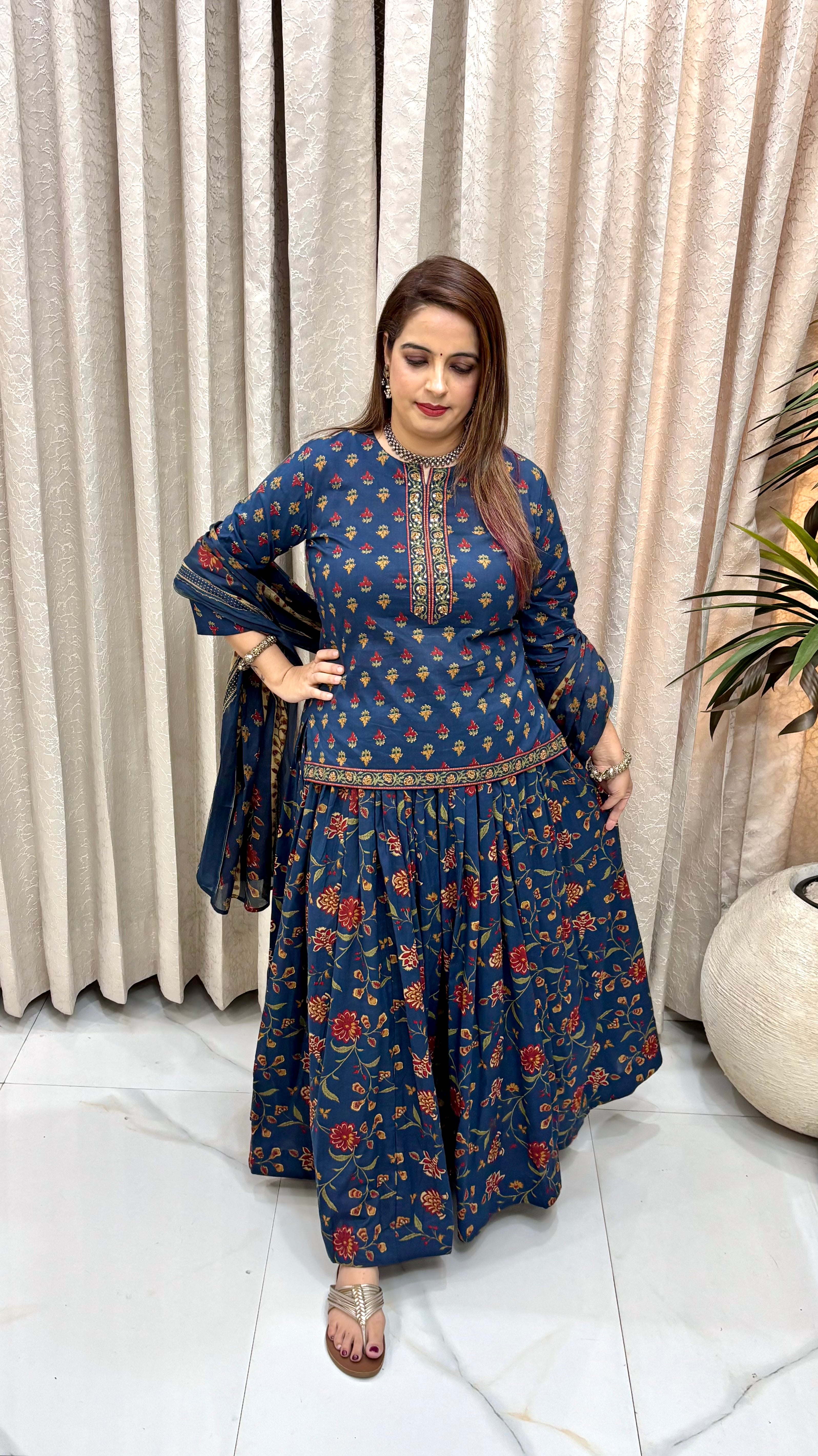 Kalamkari Bloom Cotton Skirt Set