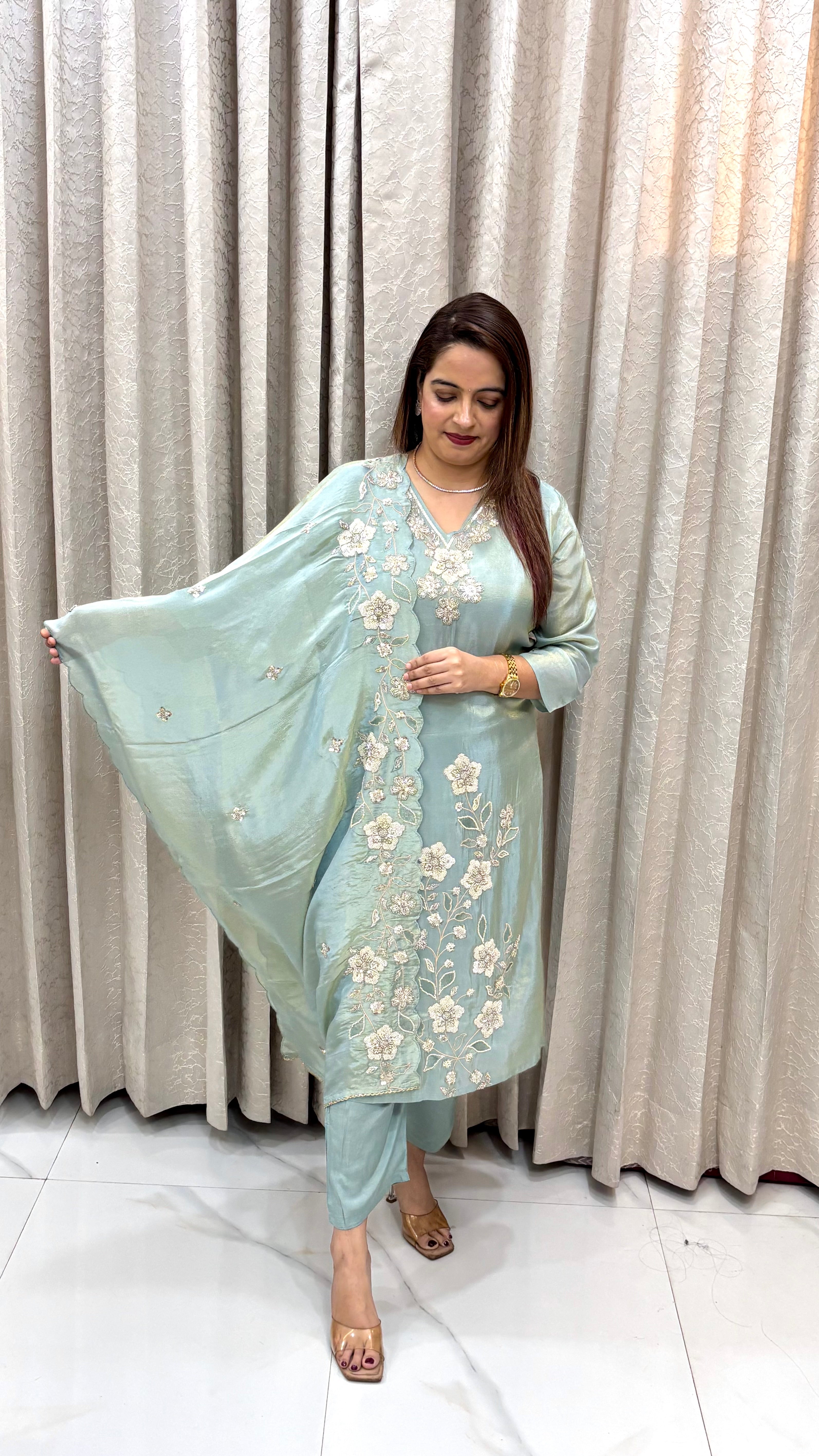 Dual Shade Organza Shimmer Heavy Work Suit