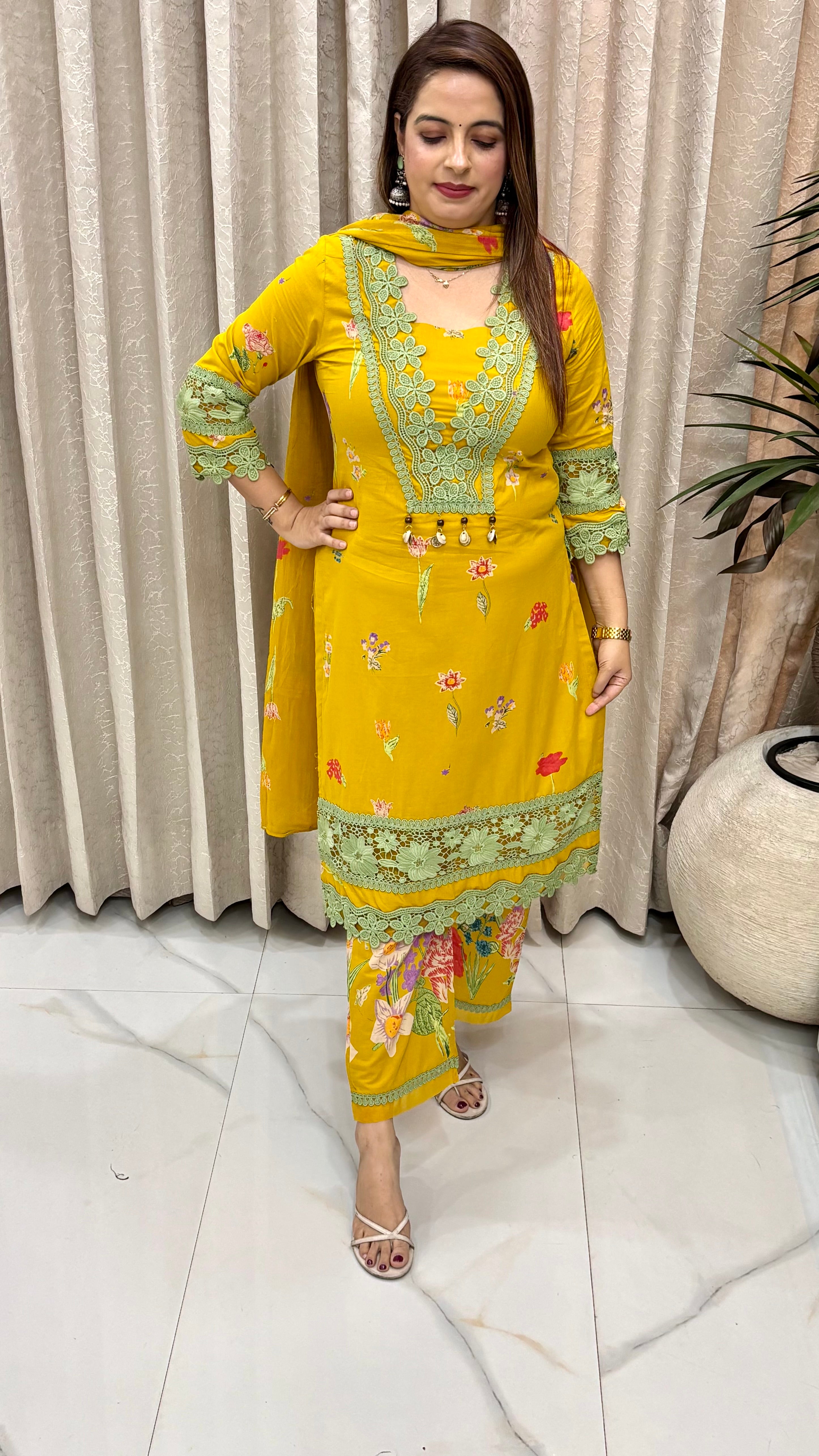 Pakistani Style Floral Cotton Suit Set