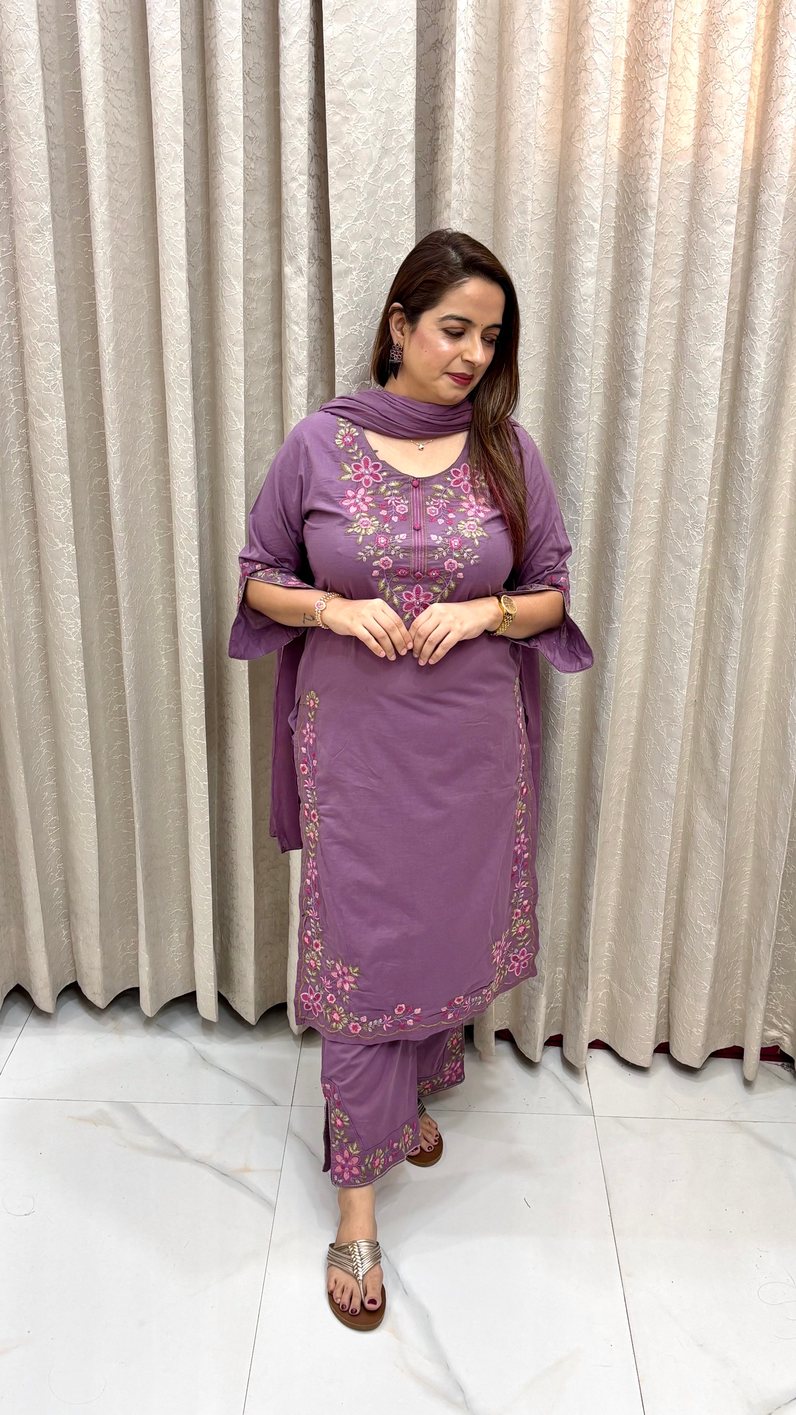 Pure Cotton Embroidered Suit